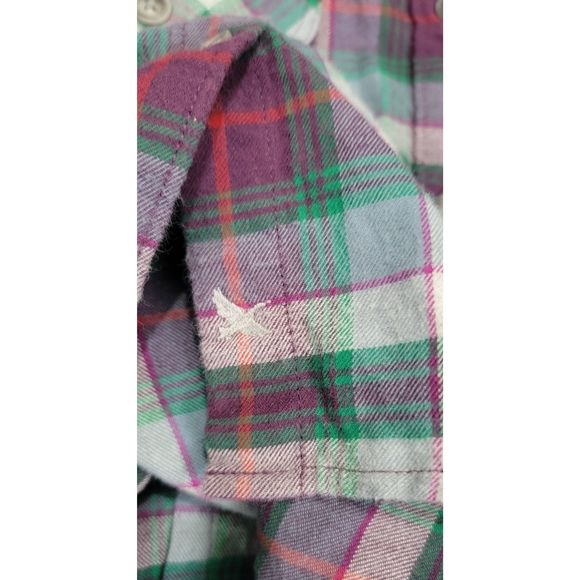 Eddie Bauer Button Down Flannel Women's S Petie Plaid Purple & Green 100% Cotton - Picture 7 of 15
